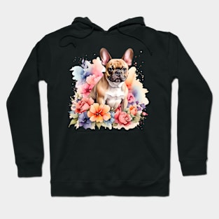 A french bulldog  decorated with beautiful watercolor flowers Hoodie